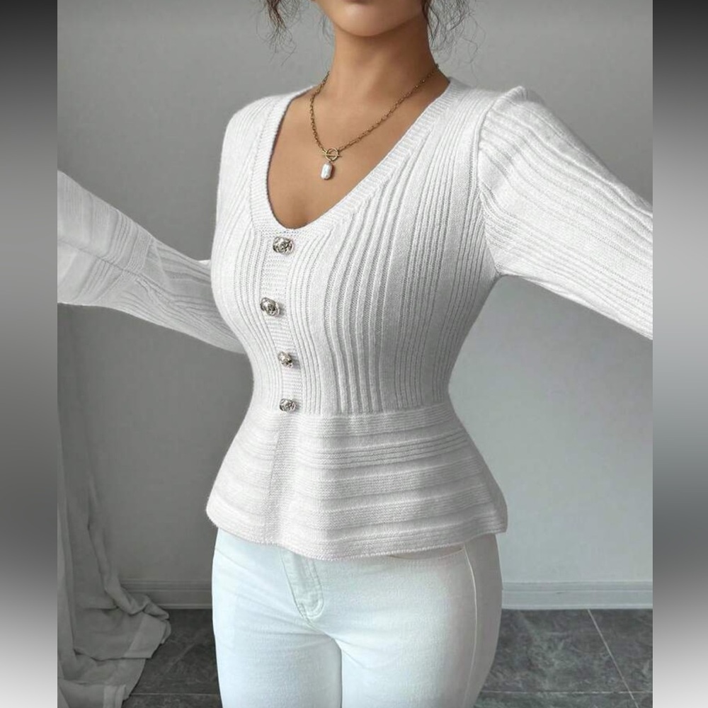 Pink Ribbed Button-Up Sweater - Picture 12 of 15
